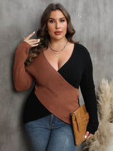 Load image into Gallery viewer, Plus Size Two-Tone Surplice Neck Sweater
