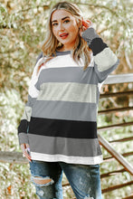 Load image into Gallery viewer, Plus Size Striped Slit Long Sleeve T-Shirt
