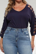 Load image into Gallery viewer, Plus Size Cutout Three-Quarter Sleeve Blouse
