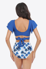 Load image into Gallery viewer, Two-Tone Flutter Sleeve Tied Two-Piece Swimsuit
