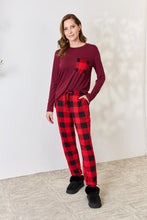 Load image into Gallery viewer, Zenana Full Size Plaid Round Neck Top and Pants Pajama Set
