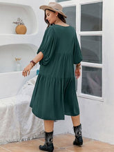 Load image into Gallery viewer, Plus Size Tie Neck Balloon Sleeve Midi Dress
