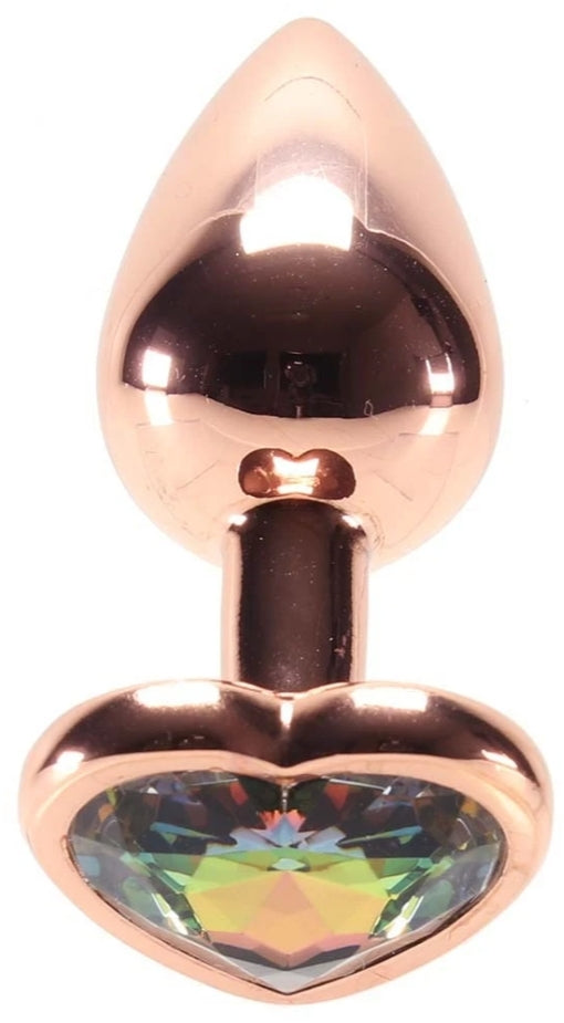 Small Aluminum Plug with Rainbow Heart Gem in Rose Gold