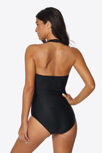 Load image into Gallery viewer, Striped Cutout Spliced Mesh Halter Neck One-Piece Swimsuit
