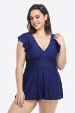 Load image into Gallery viewer, Plus Size Ruffled Plunge Swim Dress and Bottoms Set
