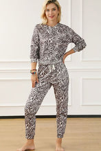 Load image into Gallery viewer, Leopard Round Neck Top and Drawstring Pants Lounge Set
