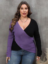 Load image into Gallery viewer, Plus Size Two-Tone Surplice Neck Sweater
