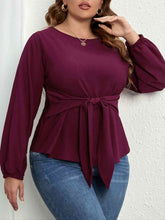 Load image into Gallery viewer, Plus Size Tie Front Long Sleeve Blouse
