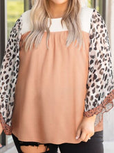 Load image into Gallery viewer, Plus Size Leopard Ruffle Trim Long Sleeve Blouse
