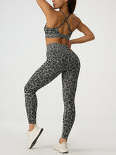 Load image into Gallery viewer, Leopard Crisscross Top and Leggings Active Set
