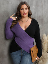 Load image into Gallery viewer, Plus Size Two-Tone Surplice Neck Sweater
