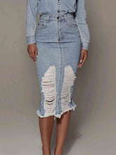 Load image into Gallery viewer, Distressed Slit Denim Skirt
