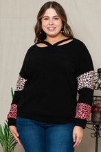 Load image into Gallery viewer, Plus Size Leopard Dropped Shoulder Long Sleeve T-Shirt
