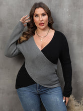 Load image into Gallery viewer, Plus Size Two-Tone Surplice Neck Sweater
