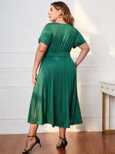 Load image into Gallery viewer, Plus Size Short Sleeve Surplice Neck Midi Dress
