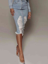 Load image into Gallery viewer, Distressed Slit Denim Skirt
