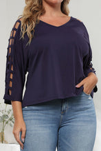 Load image into Gallery viewer, Plus Size Cutout Three-Quarter Sleeve Blouse
