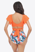 Load image into Gallery viewer, Two-Tone Flutter Sleeve Tied Two-Piece Swimsuit
