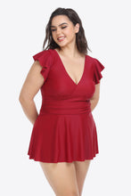 Load image into Gallery viewer, Plus Size Ruffled Plunge Swim Dress and Bottoms Set
